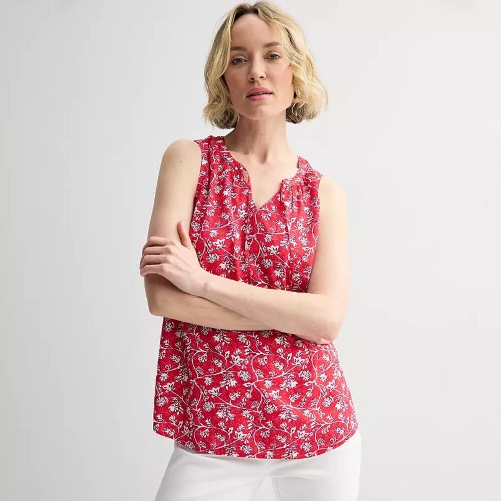 NWT Croft & Barrow Red Sketchy Floral Sleeveless Challis Blouse Women's Size XXL - Picture 1 of 6